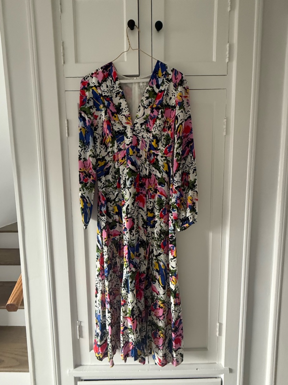 Rixo Silk Multicolor V-Neck Midi Dress